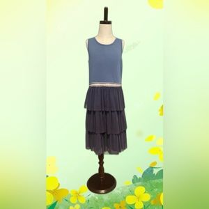 Hanna Andersson Girls Dress Size 12 Blue Ruffles Sparkles Casual Dress